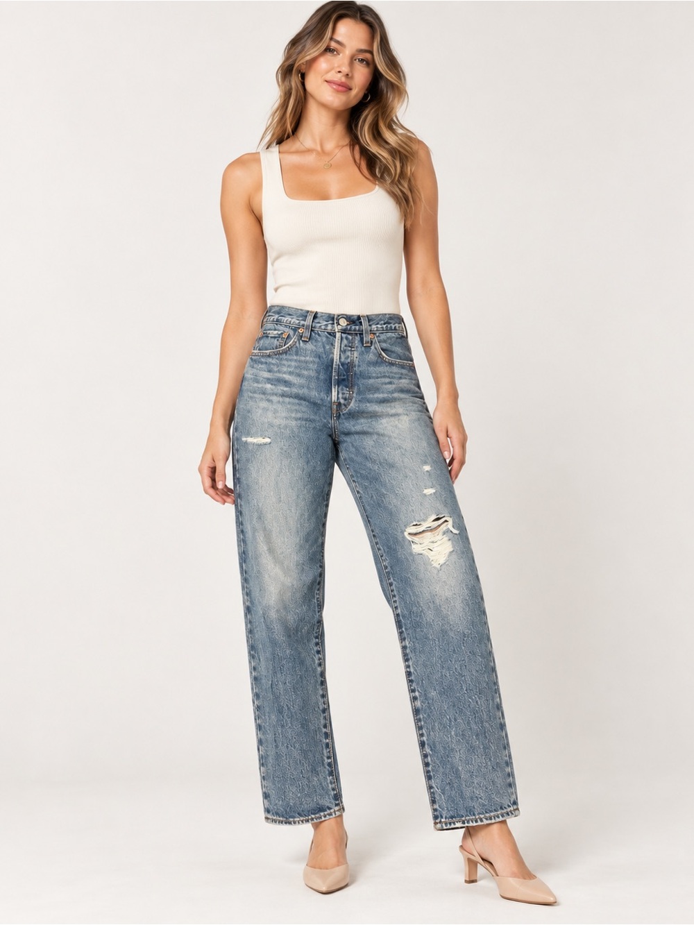 Levi’s Premium Wedgie Jeans Women 28 High Rise Button Fly Distressed Blue